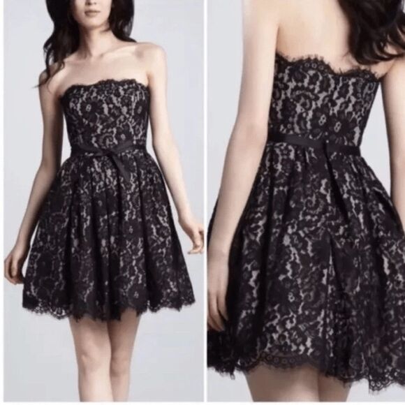 Robert Rodriguez Dresses & Skirts - Robert Rodriguez Neiman Marcus Strapless Lace Mini Dress Size 6 black/tan